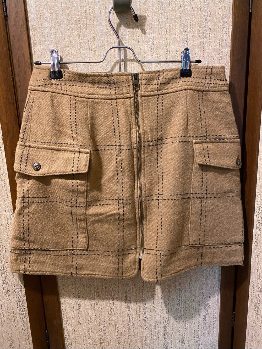 Madewell Tan Plaid Mini Skirt with Front Pockets